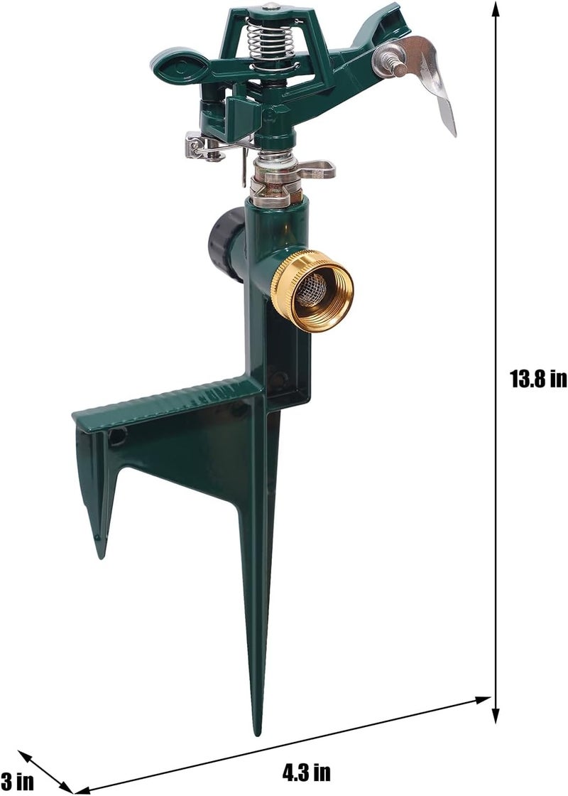 Biswing 2 Pack Impact Sprinkler Head on Metal Step Spike, Heavy Duty Zinc Alloy Lawn Sprinkler, Adjustable Coverage Nozzle on Sturdy Spike Base, 360 Degree Large Area Irrigation, Green - Image 5